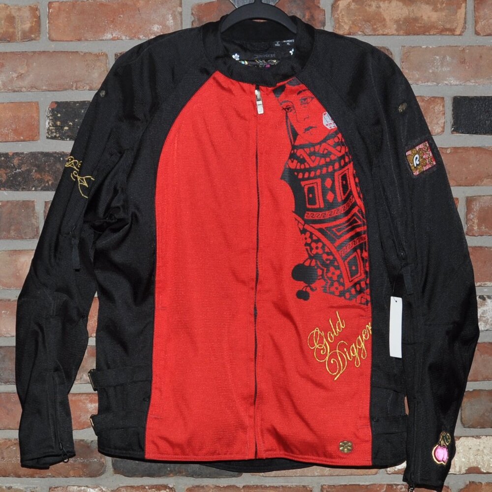 New Limited Edition Joe Rocket Gold Digger Black & Red Moto Motorcycle Jacket XL